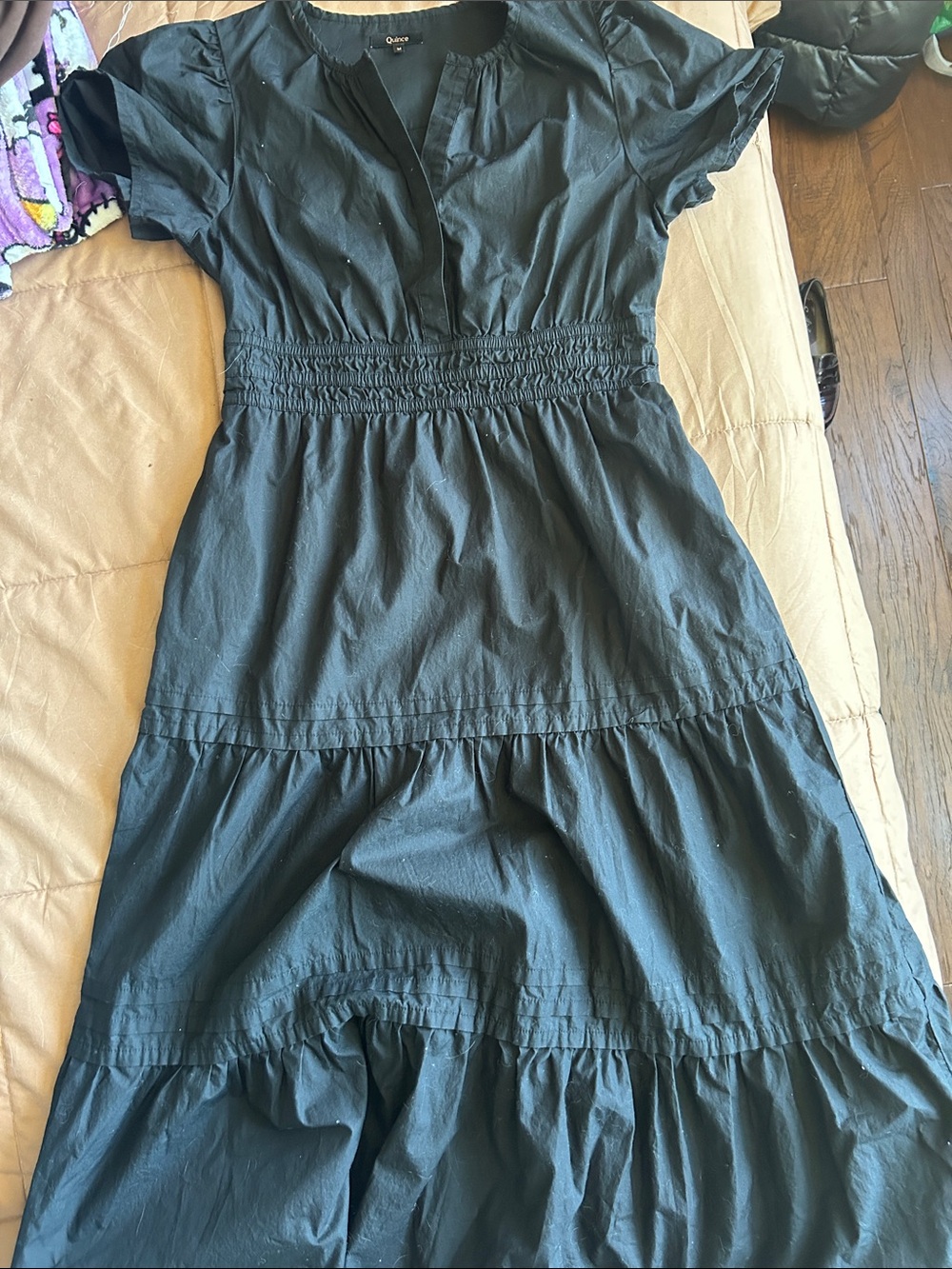 Quince Black Tiered Maxi Dress with Shirred Waist